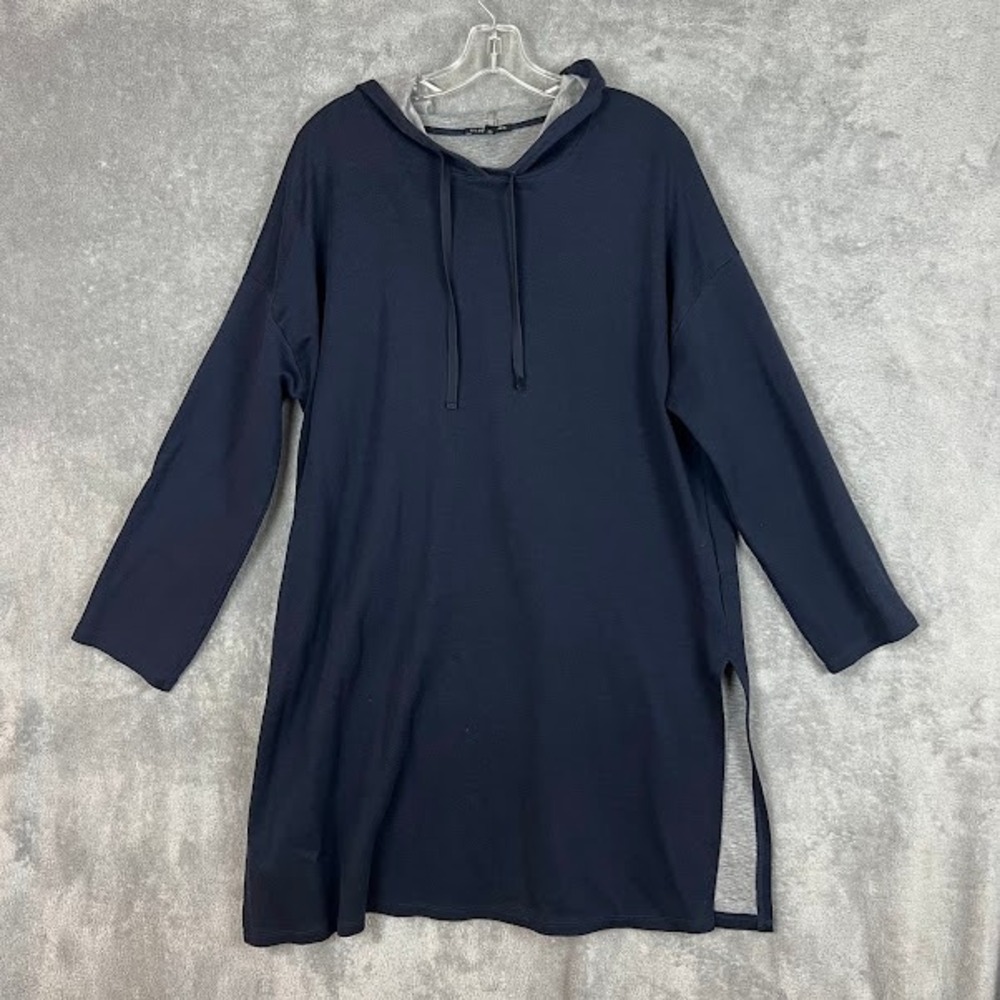 Eileen Fisher Hooded Tunic Dress Womens L Tencel Oversized Minimalist Layering